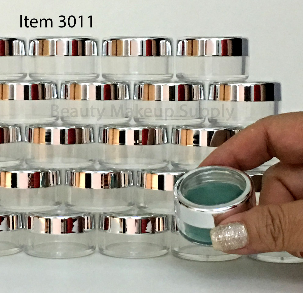 Cosmetic Jars Plastic Beauty Containers - 10 Gram (Silver Trim Acrylic Window Caps) - sku# 3011